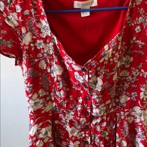 floral red skater dress with buttons